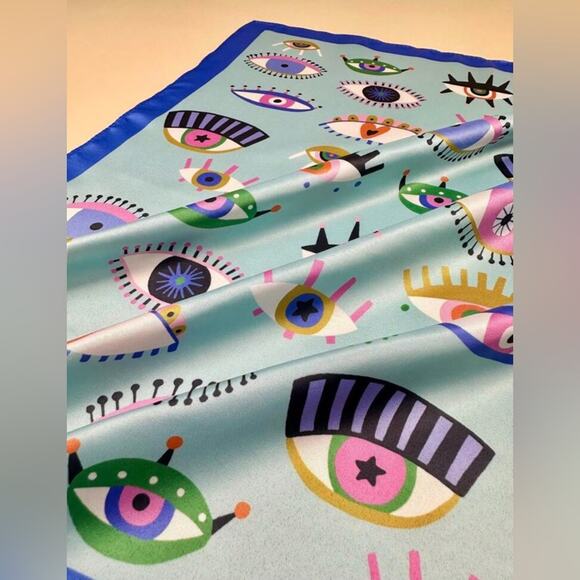 Last Chance! NEW Cute Evil Eye Bandana Head Scarf Blue Pink - Picture 4 of 4